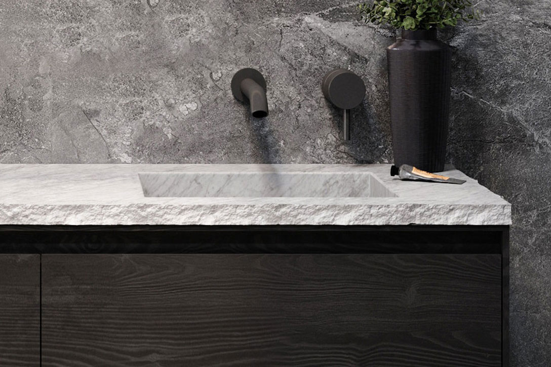Forzalaqua Reno badmeubel 100cm black oiled met Nova wastafel carrara gekapt zonder kraangat