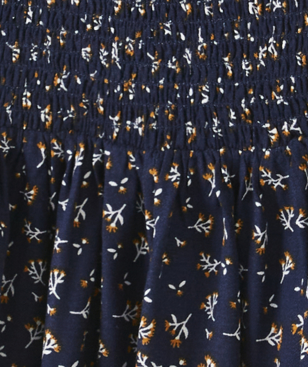 JUPE ÉLASTIQUÉE FILLE BLEU MARINE EN VISCOSE RESPONSABLE IMPRIMÉ FLEURI