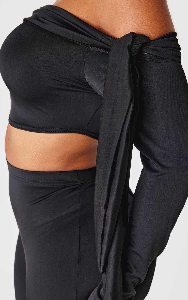 Noir Haut Bardot À Manches Longues Shape Sculpt Drapé