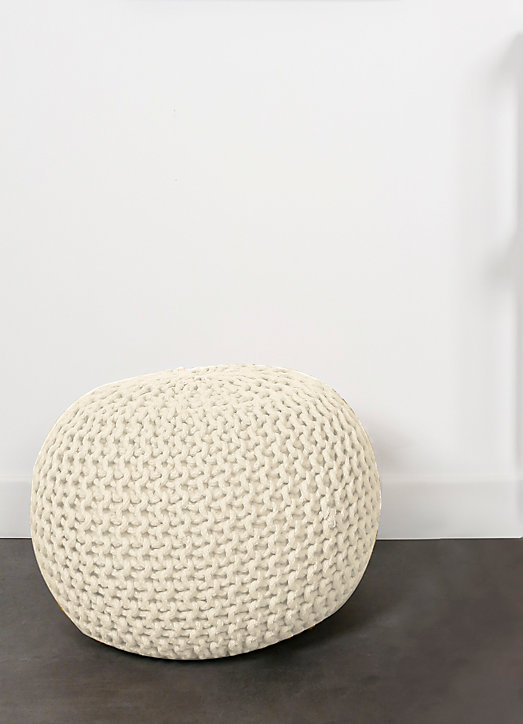 Pouf tressé blanc écru L.45 x H.30 cm