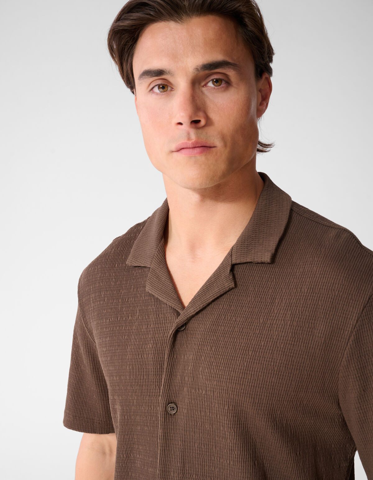 Structuur Overshirt Donkerbruin