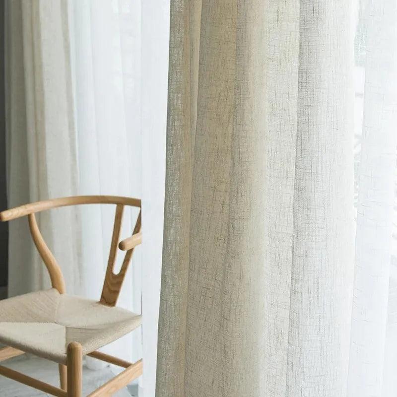 Modern Linen Ivory White Tulle Curtain | Japanese style Thicken sheer Shading Window Drapes