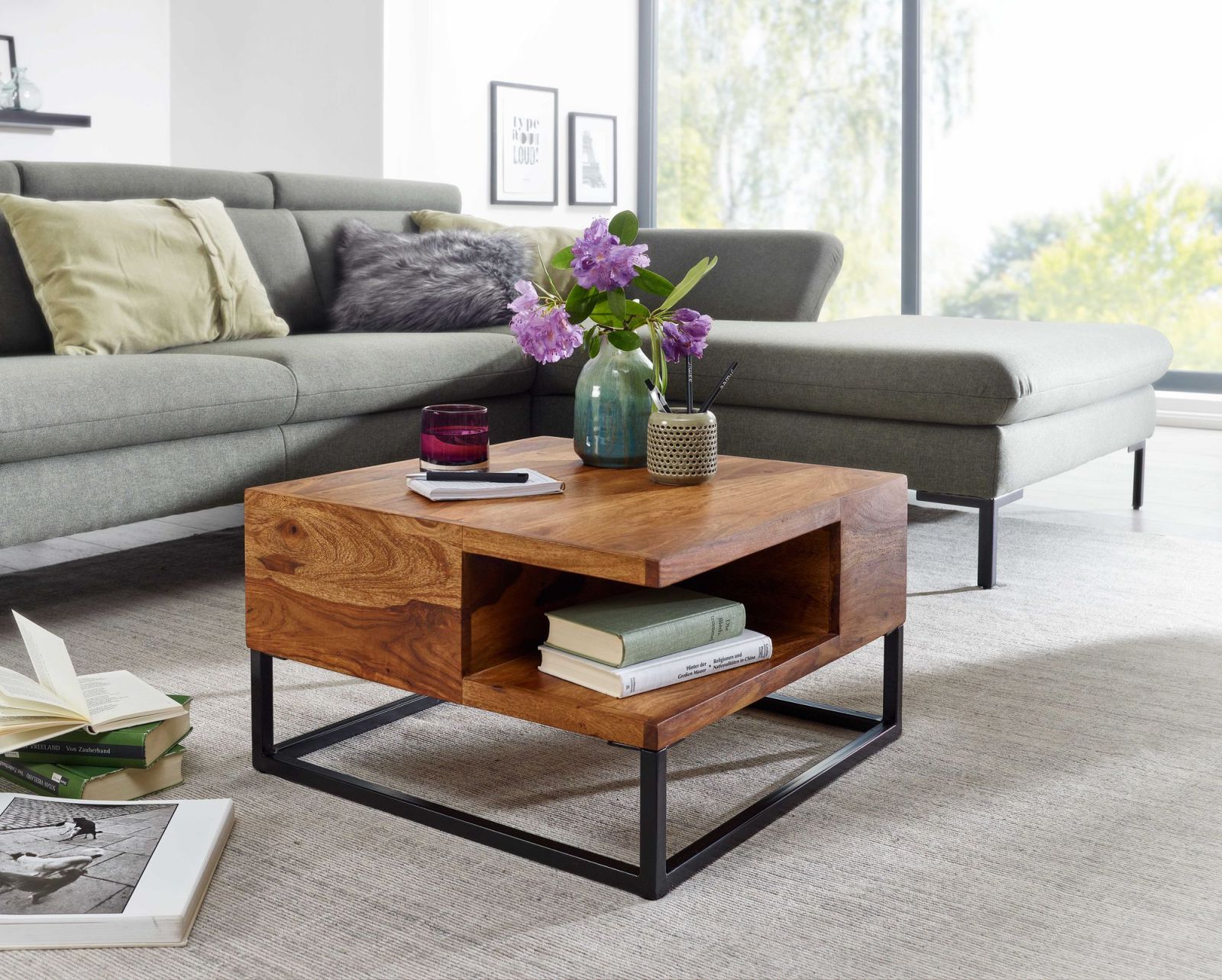 Couchtisch - Sheesham dunkelbraun - Ablage - 60 cm