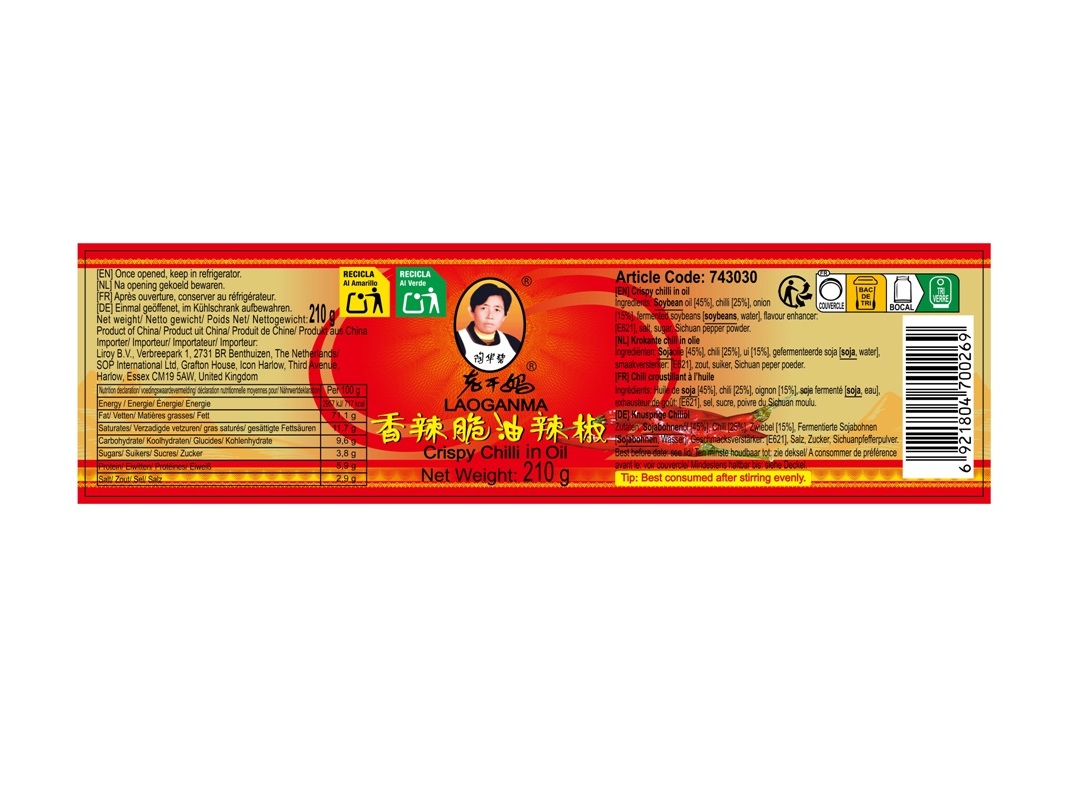 CHILLI CROCANTE LAOGANMA EM OLÉO 210G