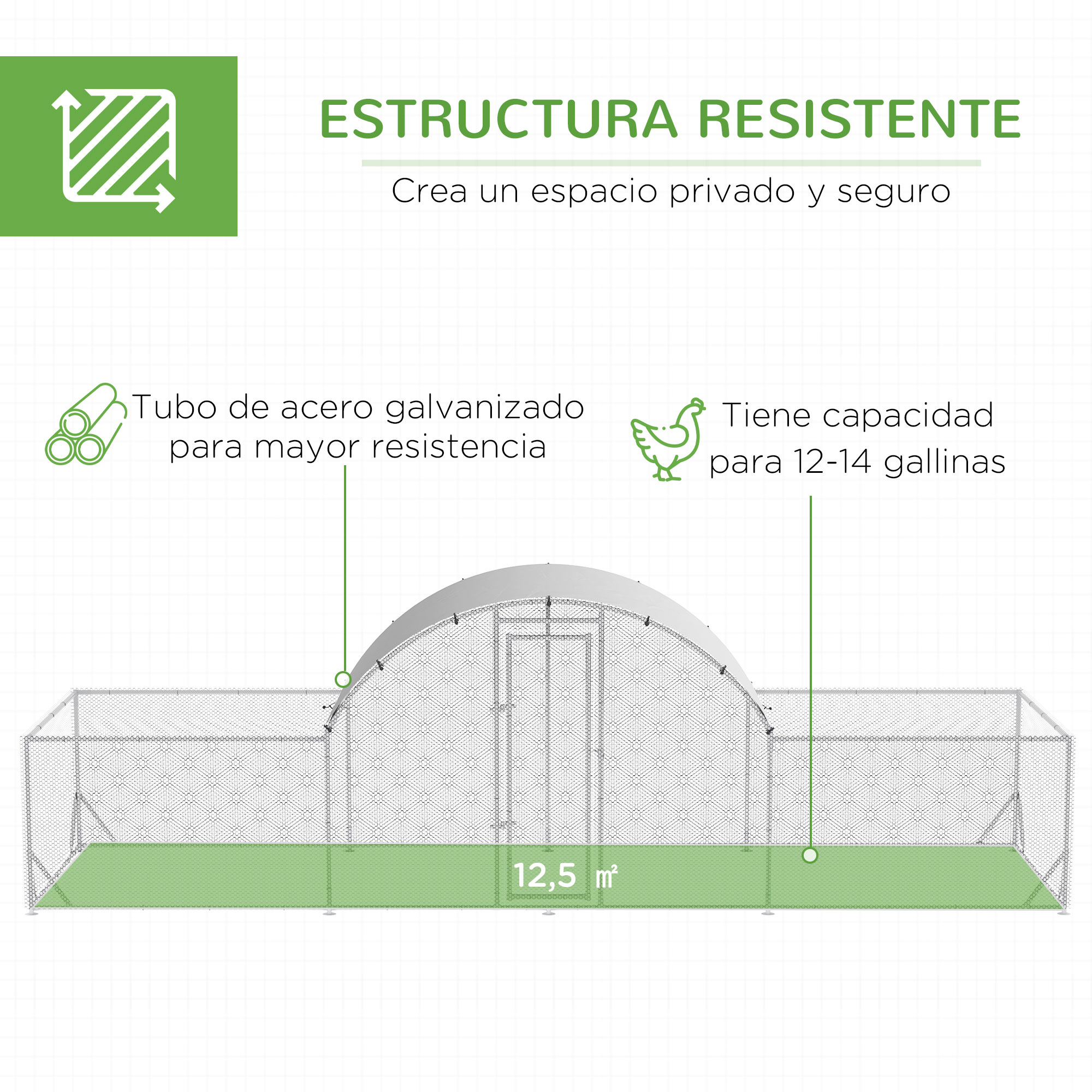 Galinheiro externo PawHut em aço galvanizado, 6,6 x 1,9 x 1,95 m, para 12 a 14 galinhas, com 3 níveis, cobertura de tecido e área cercada para coelhos e pássaros, cor prata.