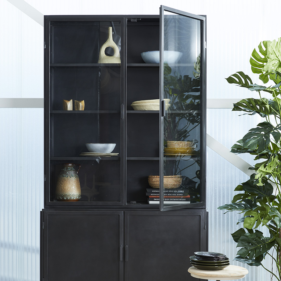 4-deurs vitrinekast Garland Zwart H220xB120xD42cm