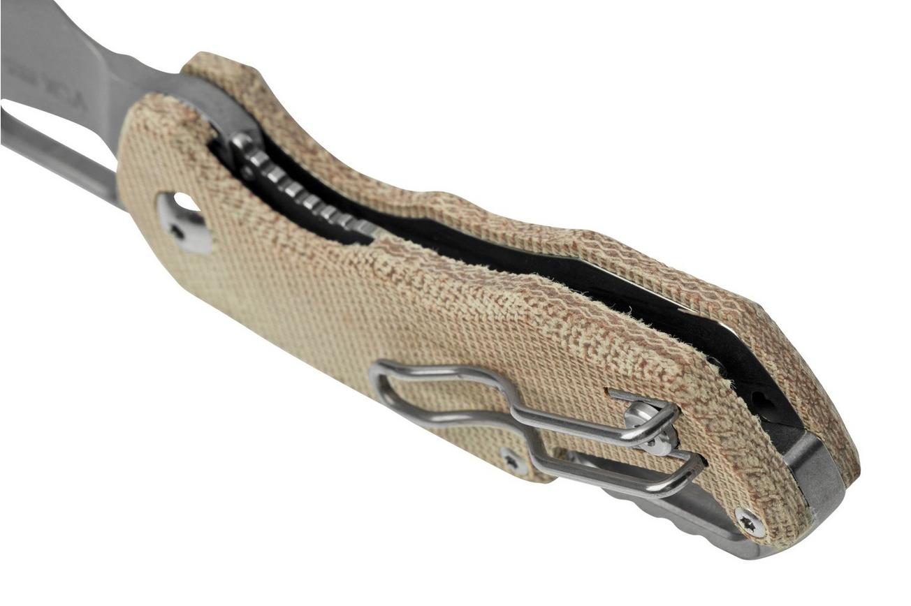 MKM Isonzo FX03M-2NC Cleaver M390, Natural Canvas Micarta zakmes, Jesper Voxnaes design