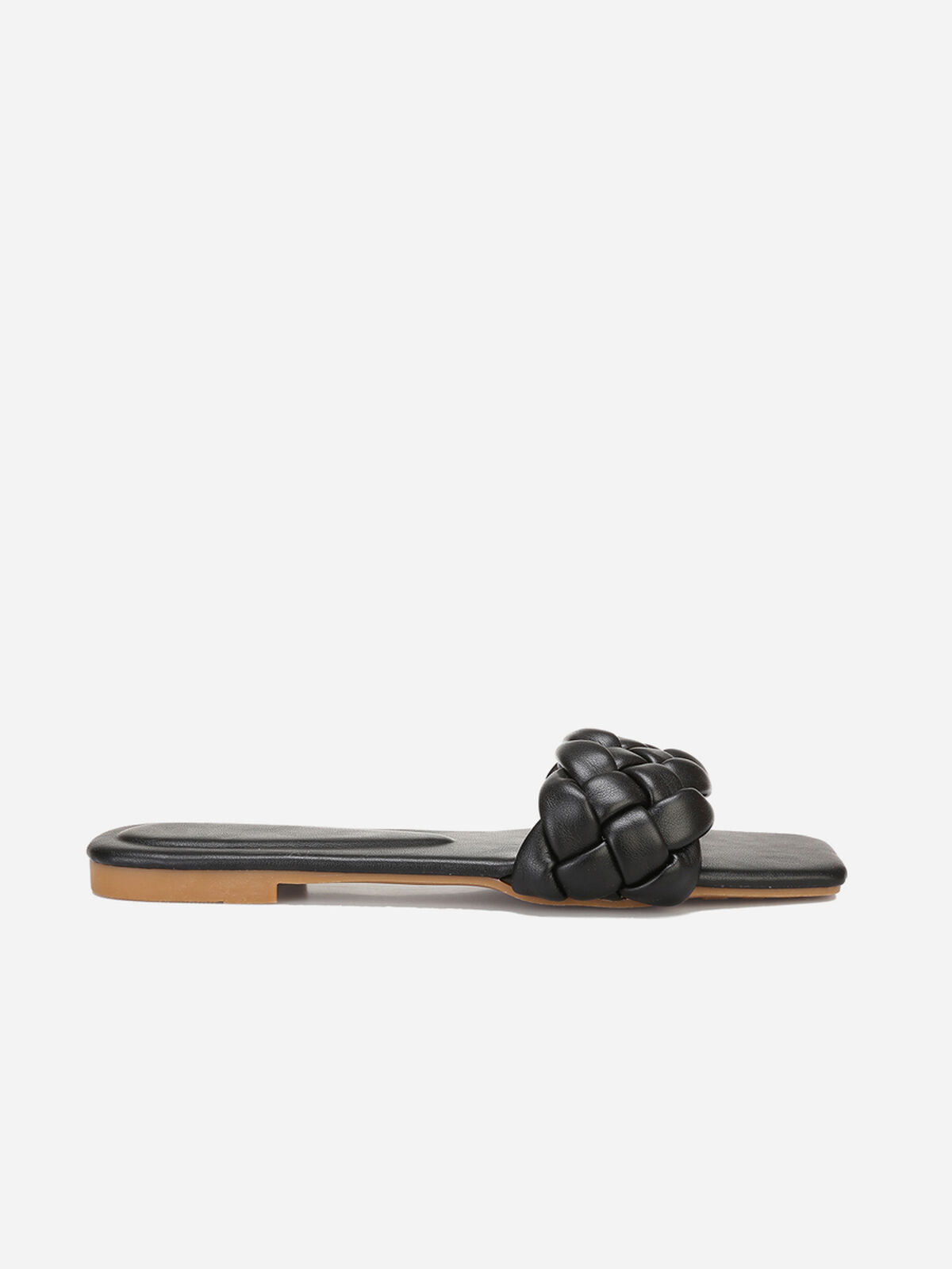 Mules plates à bride tressée- Noir