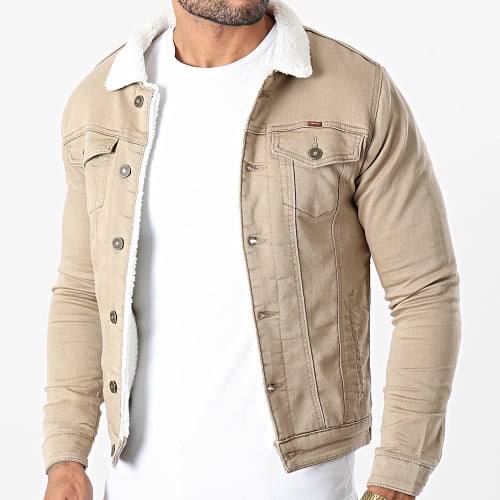 Veste Jean Super Skinny Fit Col Mouton 7001 Camel Clair