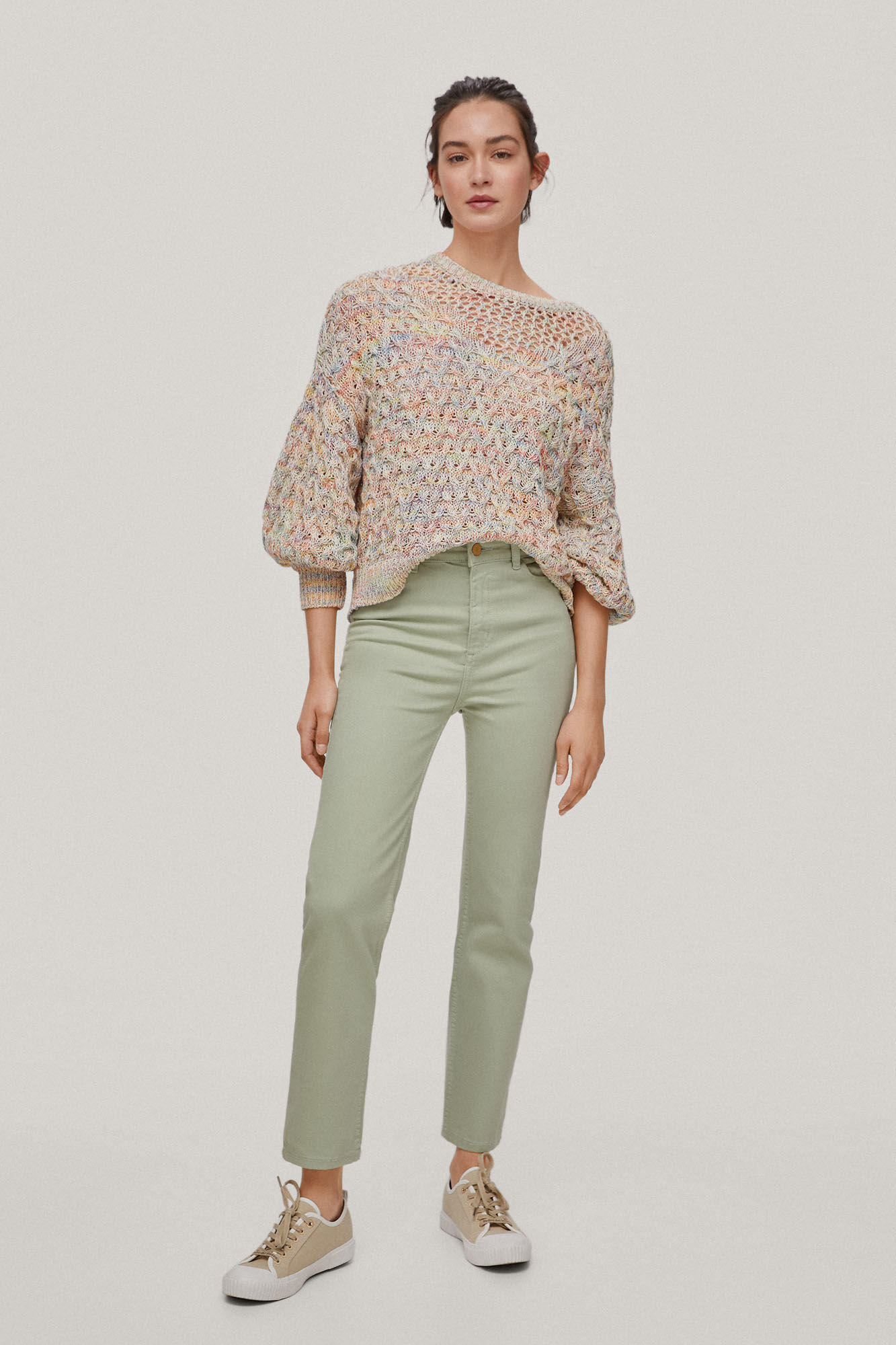 Calça jeans slim fit com 5 bolsos - Verde
