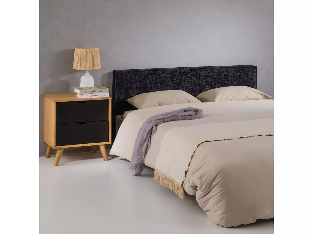 Tête de lit LORETTE 120 rembourrée, En tissu polyester pour lit 120 cm, Sur pieds en plastique, Noir