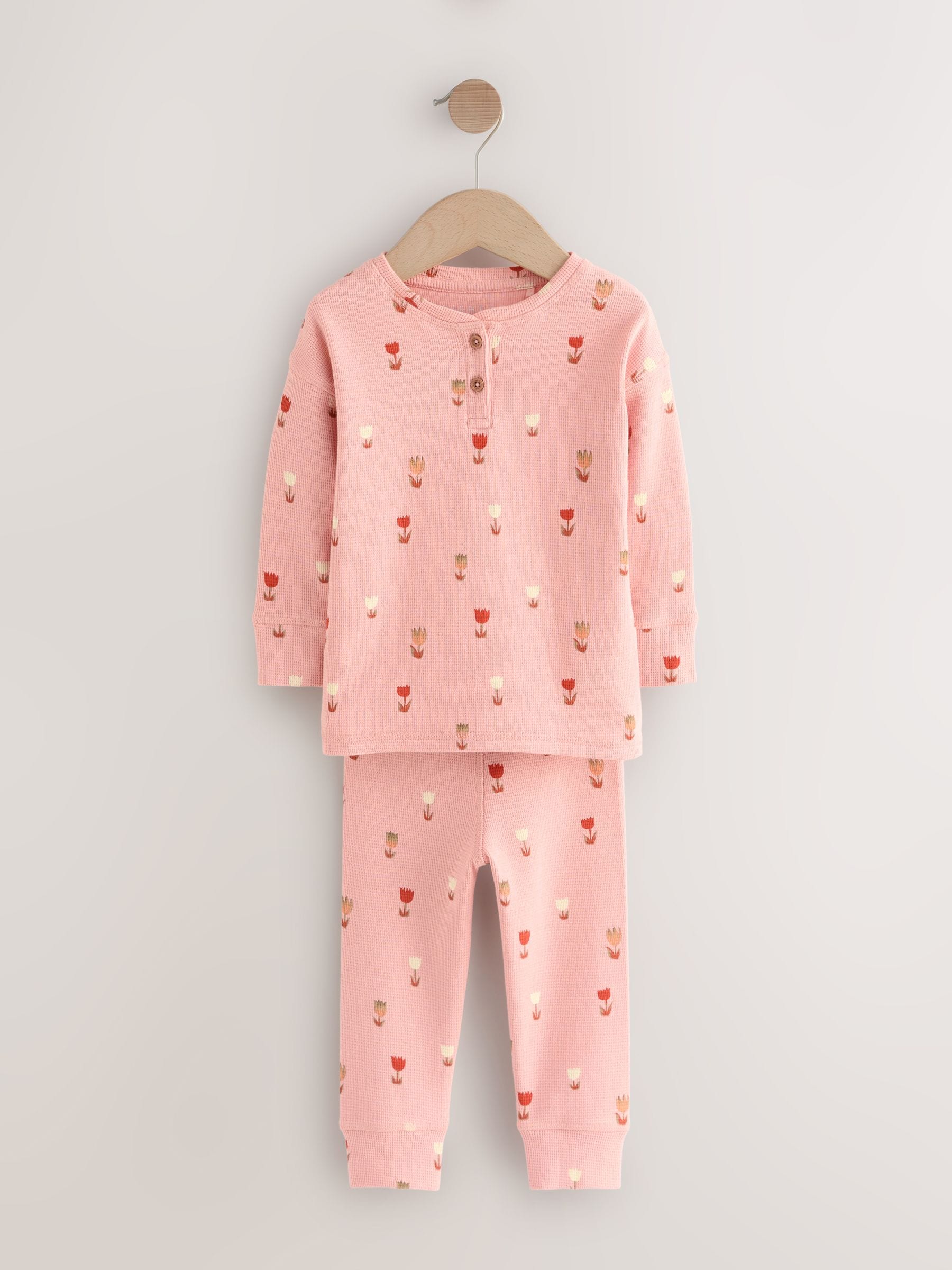 Ecru/Roze Harten - Set van 2 wafelpyjama's (9mnd-12jr)