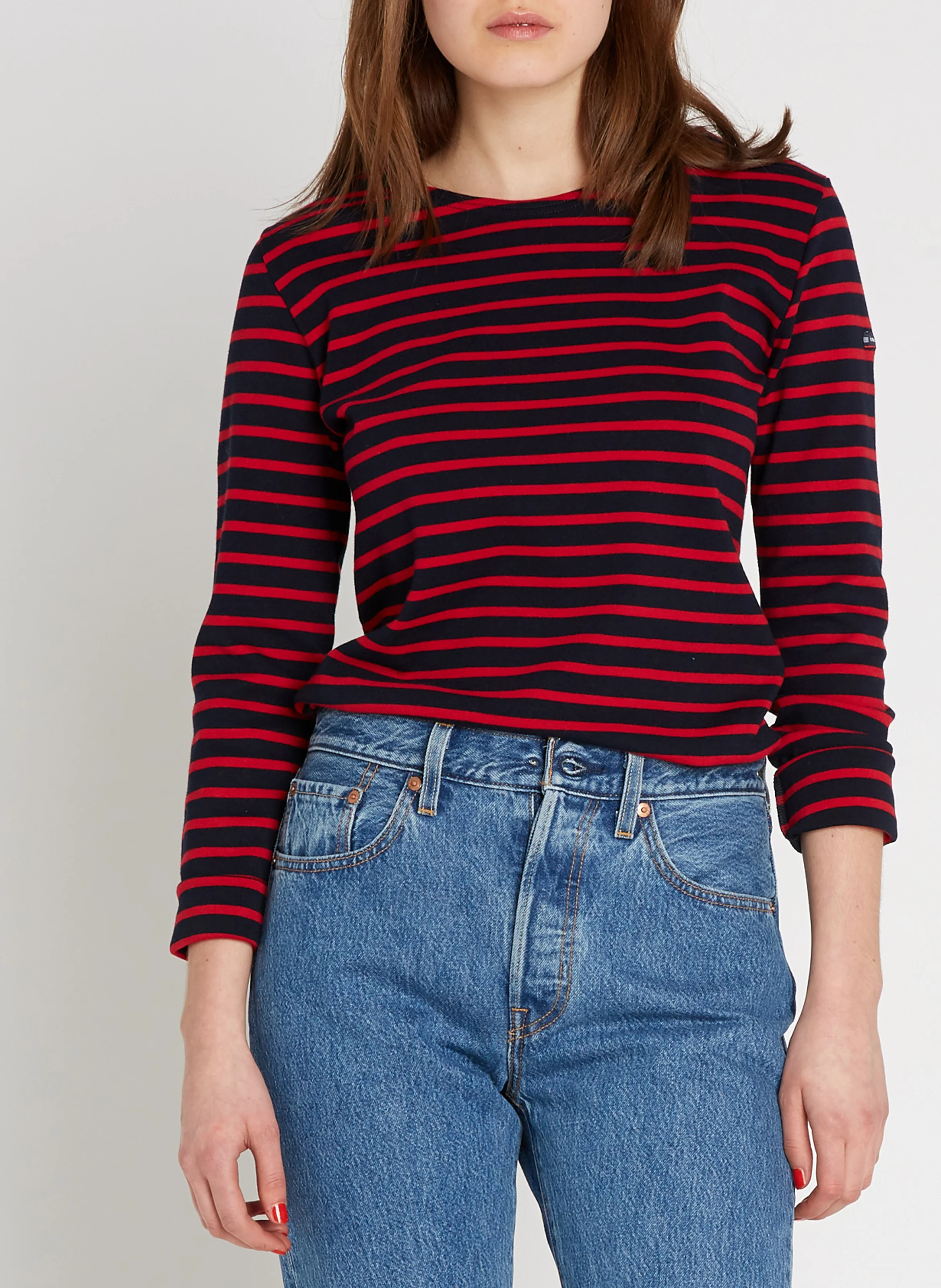 Marinière col rond en coton| Bleu