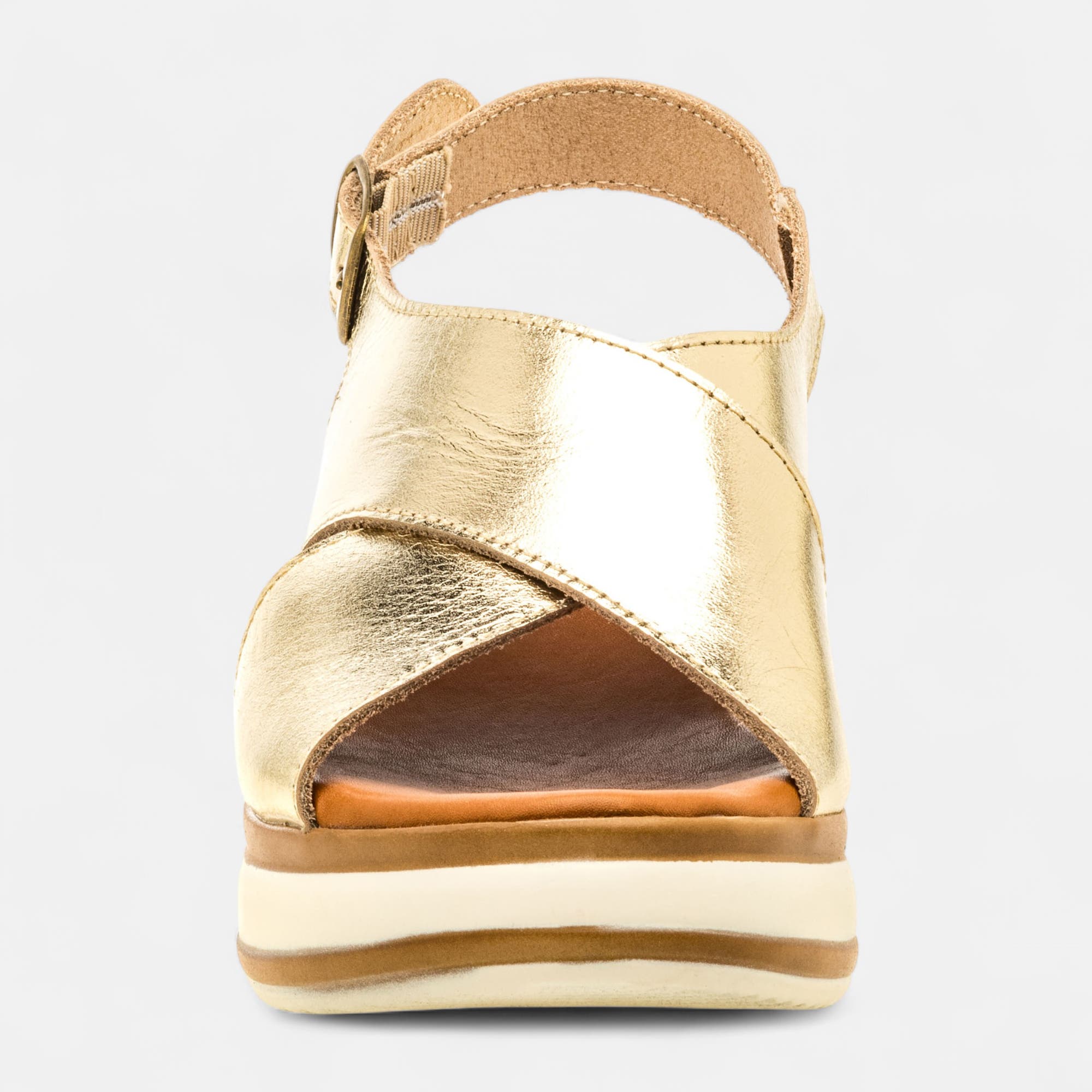 Nu-pieds à talon compensé Femme en cuir or