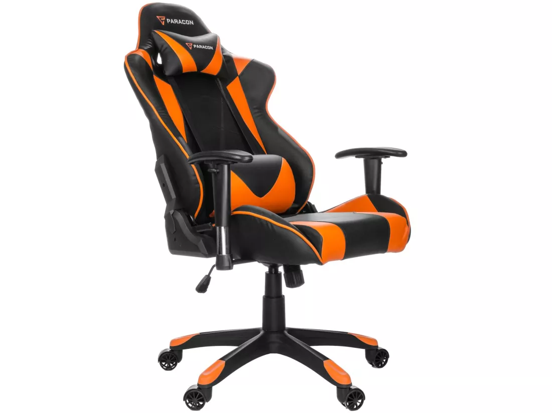 Paracon Knight Fauteuil de gamer avec oreiller cervical et soutien lombaire, orange.