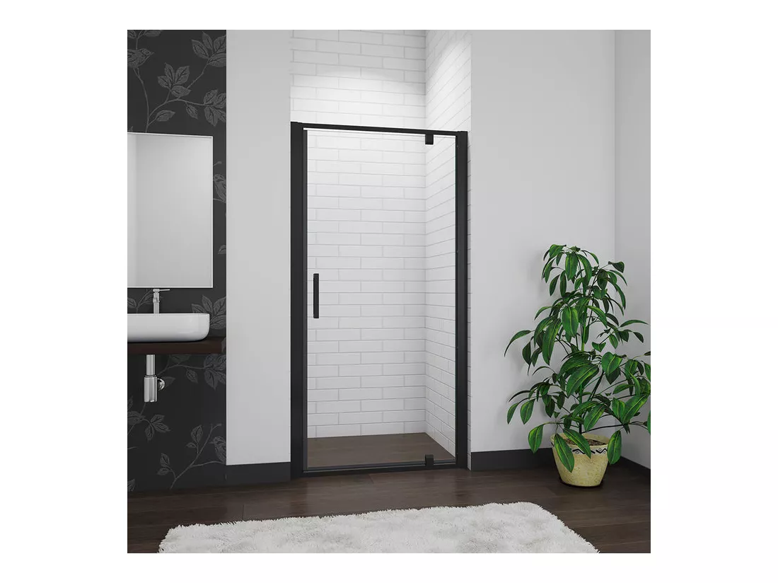 Porte de douche noire 90x185cm porte de douche pivotante à 180° en 6mm verre de sécurité Installation en niche
