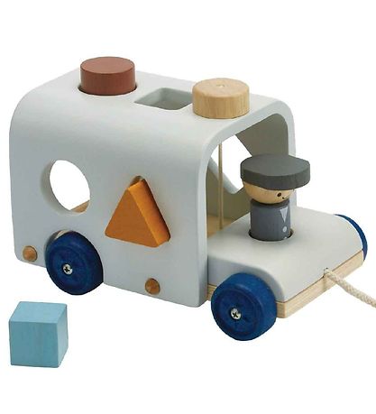PlanToys Ziehspielzeug - Bus m. Lernspielkiste - Holz/Hellblau