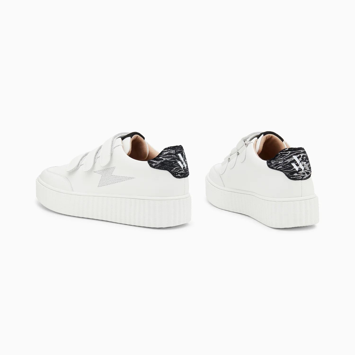 Sneakers-Baskets éclair Damia blanc et noir imprimé zèbre à scratchs