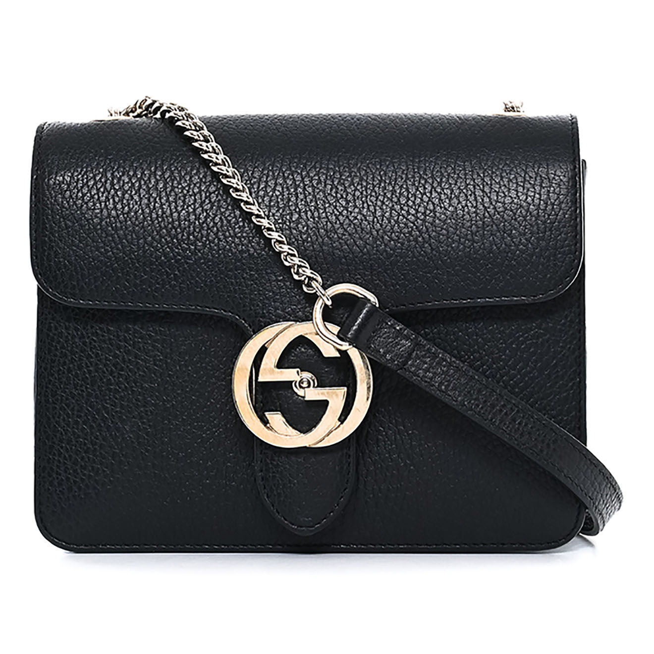 Gucci Sac bandoulière Interlocking en Cuir noir - Très bon état - L.20 cm
