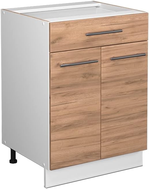 Vicco Küchenunterschrank Fame-Line, Goldkraft Eiche/Weiß, 60 cm mit Schublade, ohne Arbeitsplatte