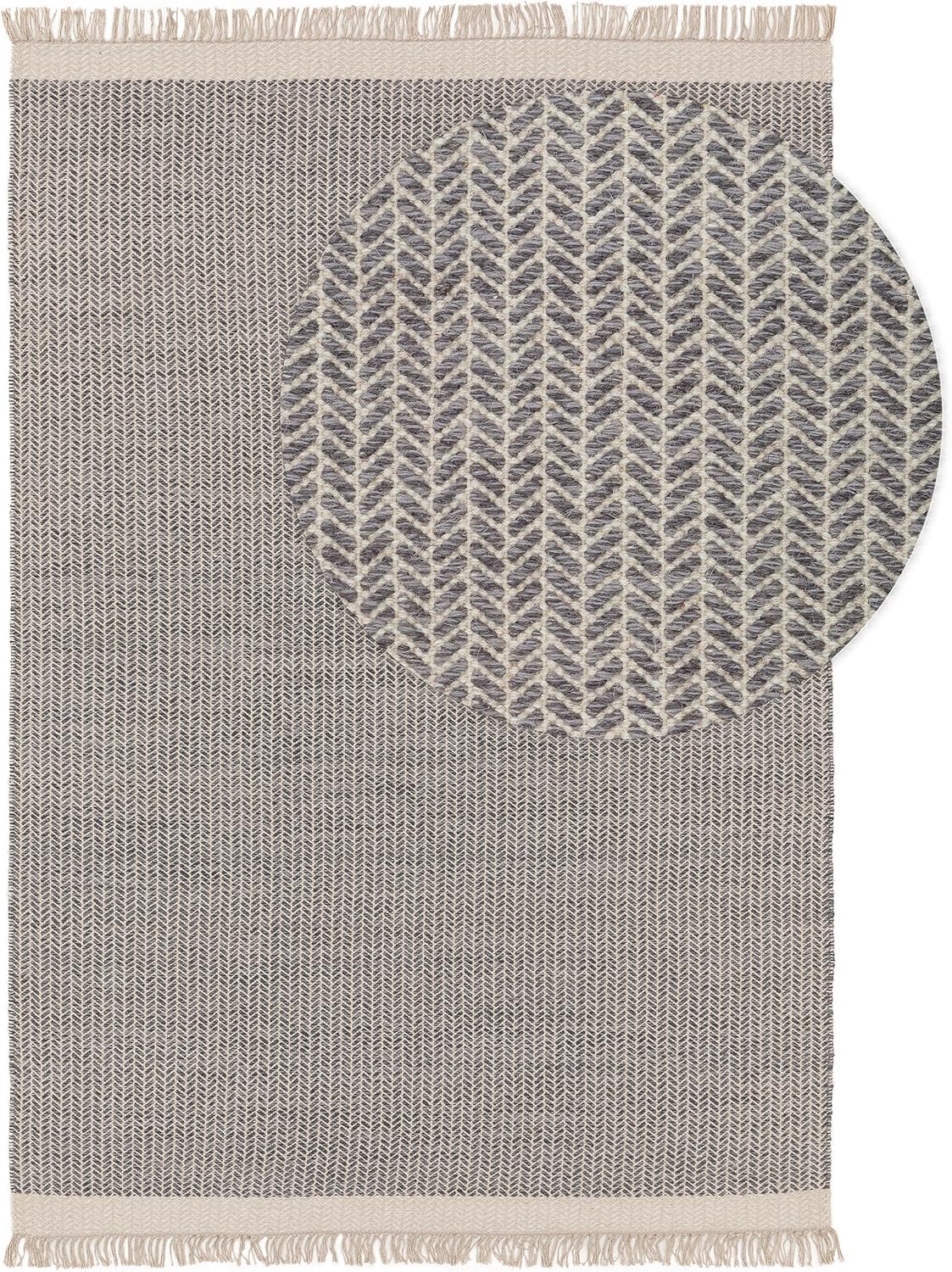 benuta Pure Wollteppich Kim - Grau 160x230 cm - Baumwolle,Wolle - Rechteckig & im Style: Ikat, Hygge & Cozy, Minimalistisch - Pflegeleicht für Wohnzimmer Schlafzimmer