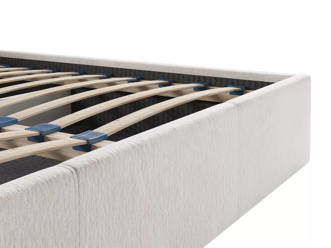 Lit coffre 160 x 200 cm - Tissu texturé - Crème - JUSTANI