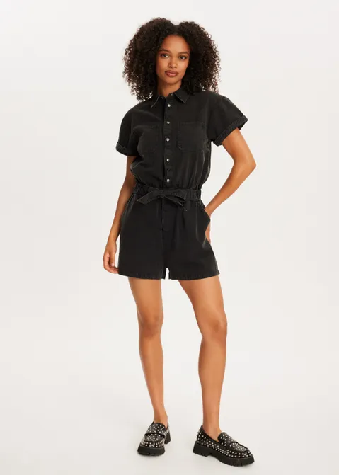 Twill playsuit zwart (ZWART)
