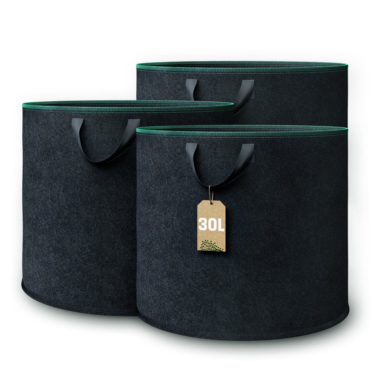 GardenGloss® Plantzak (3 stuks) - 30L Plantzak van non-woven stof - Plantzak voor aardappelen, tomaten en aardbeien - Zwart - Voor binnen- en buitengebruik