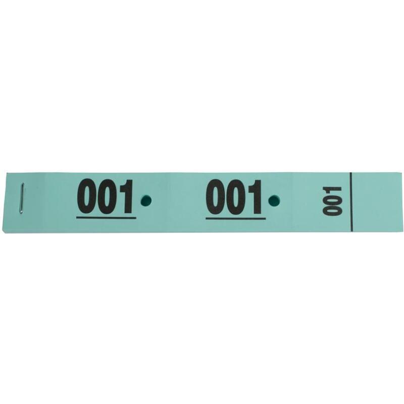 Carnet de 50 tickets vestiaires numérotés de 3 volets (dont 2 volets avec trous) - format 20 x 3 cm - vert