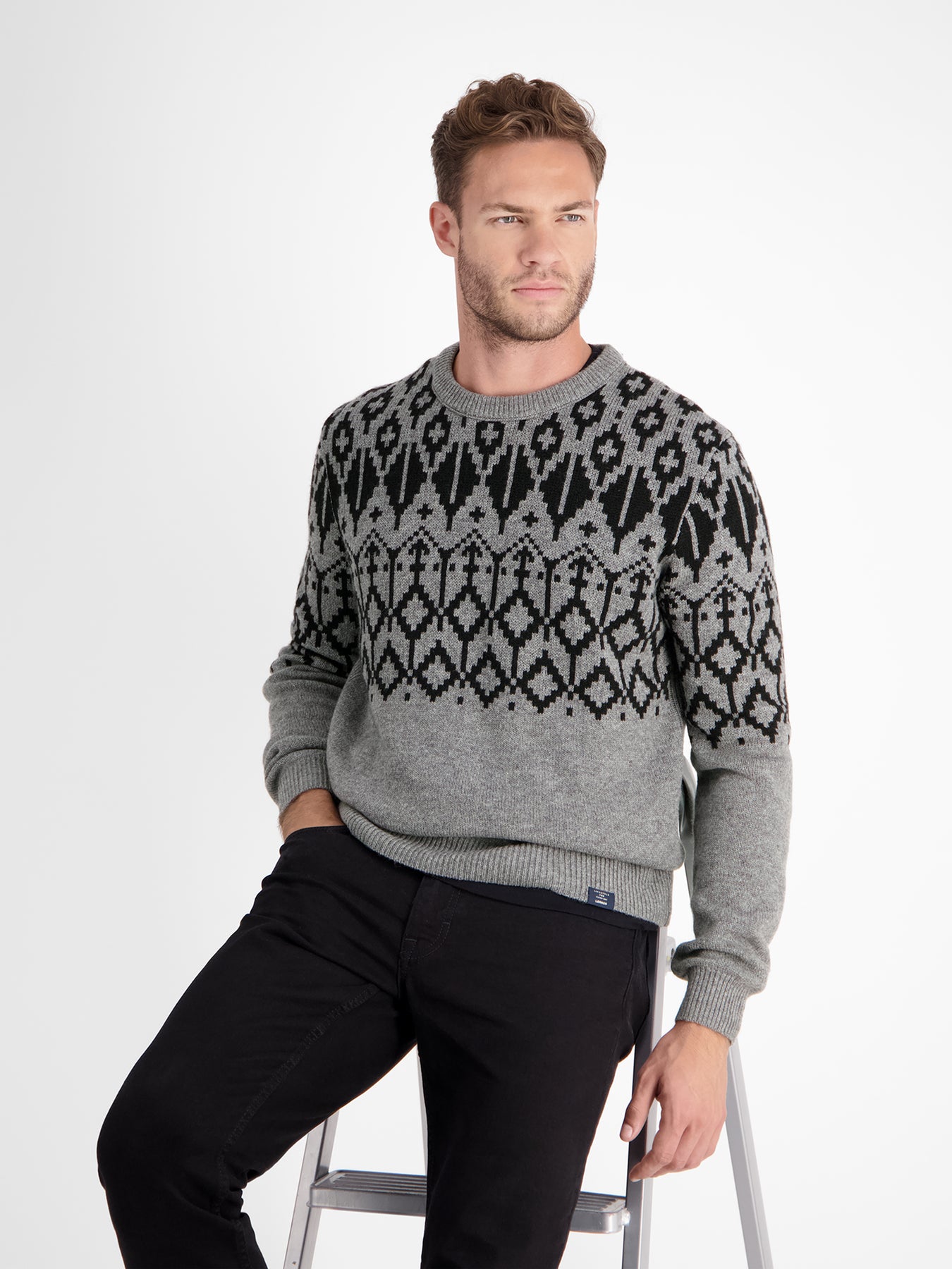 Jacquard-Pullover aus gestrickter Schurwolle mit Kaschmiranteil