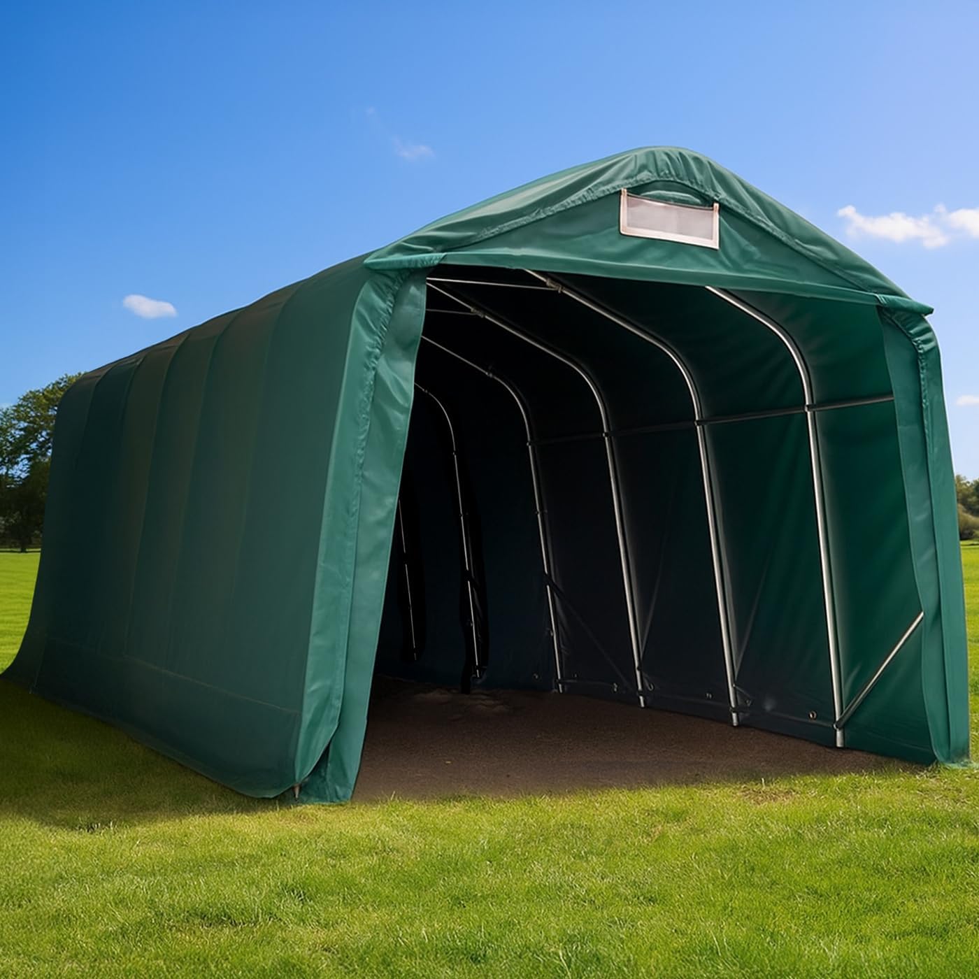 VOSS.farming Lagerzelt XL 7,5 x 3,50 x 2,6m Weidezelt Weideunterstand Zeltgarage Komplettset 280g/m² wasserdicht