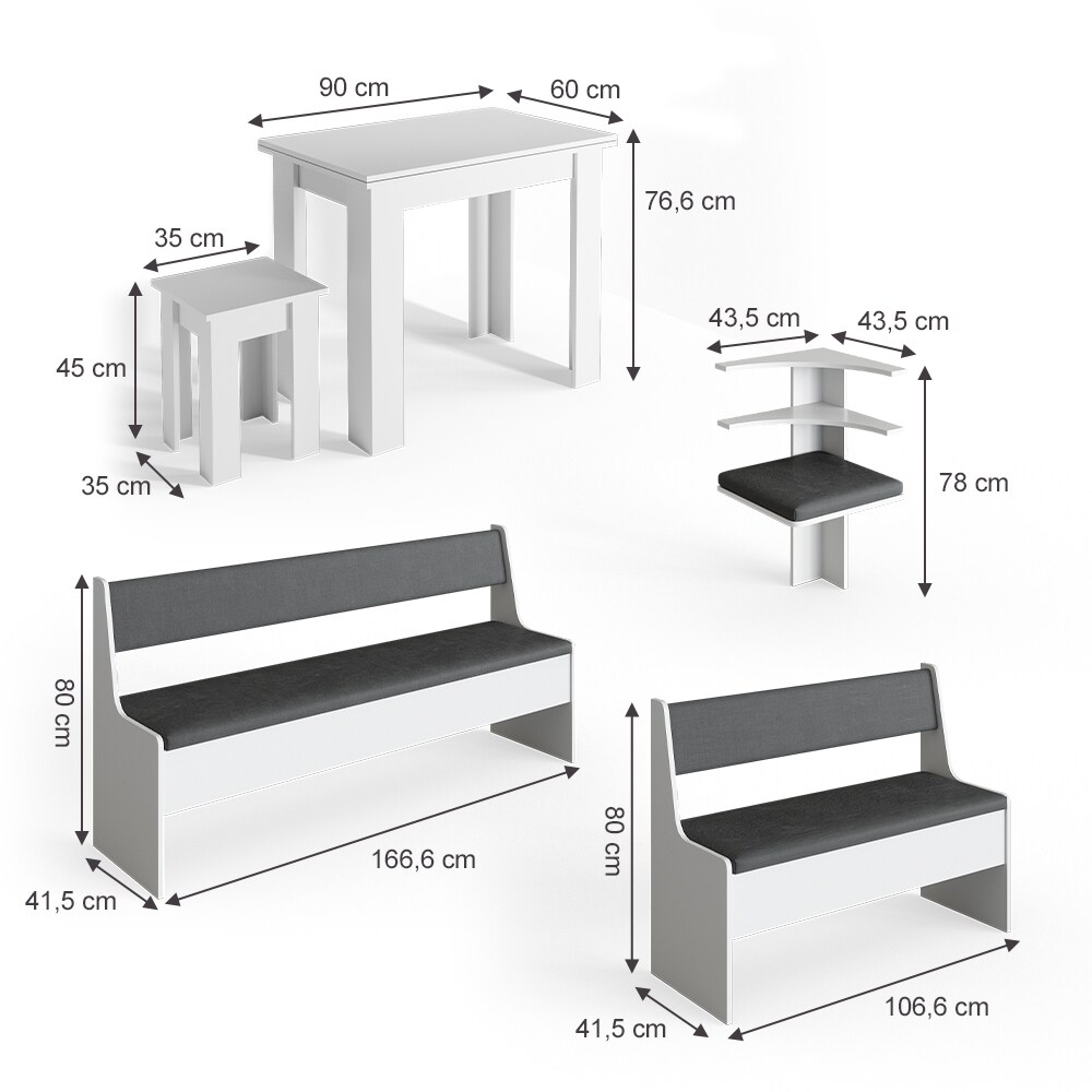 Vicco Eckbankgruppe Roman Weiß 210x150cm Esszimmergruppe Eckbank Sitzgruppe