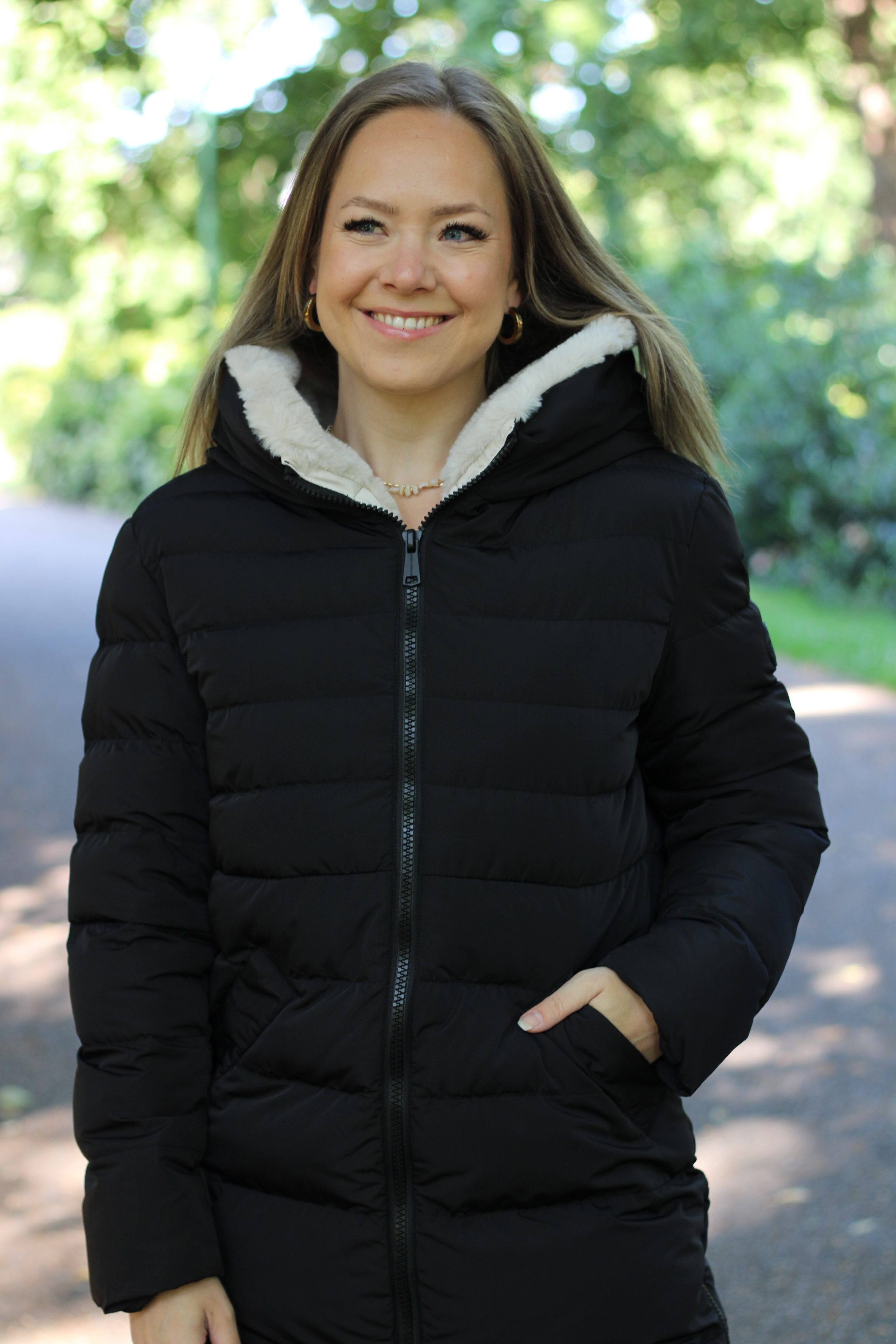 Rino & Pelle - Keila Fur Long Padded Hooded Coat - Black/Stone