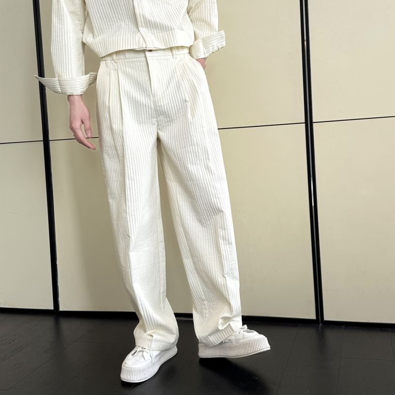 Freehop - Mid Rise Plain Textured Straight Leg Broek