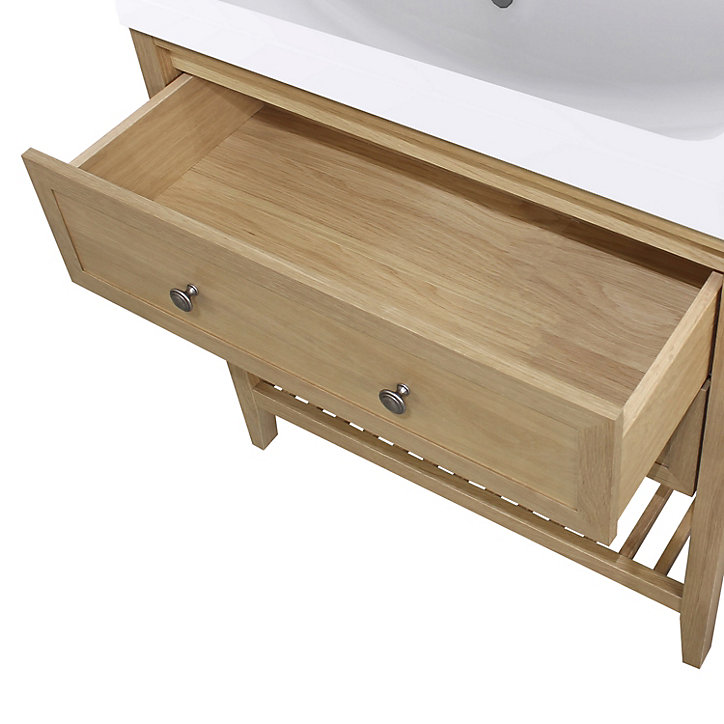 Meuble sous vasque à poser 2 tiroirs GoodHome Perma chêne 80 cm + Plan vasque noir GoodHome Nira