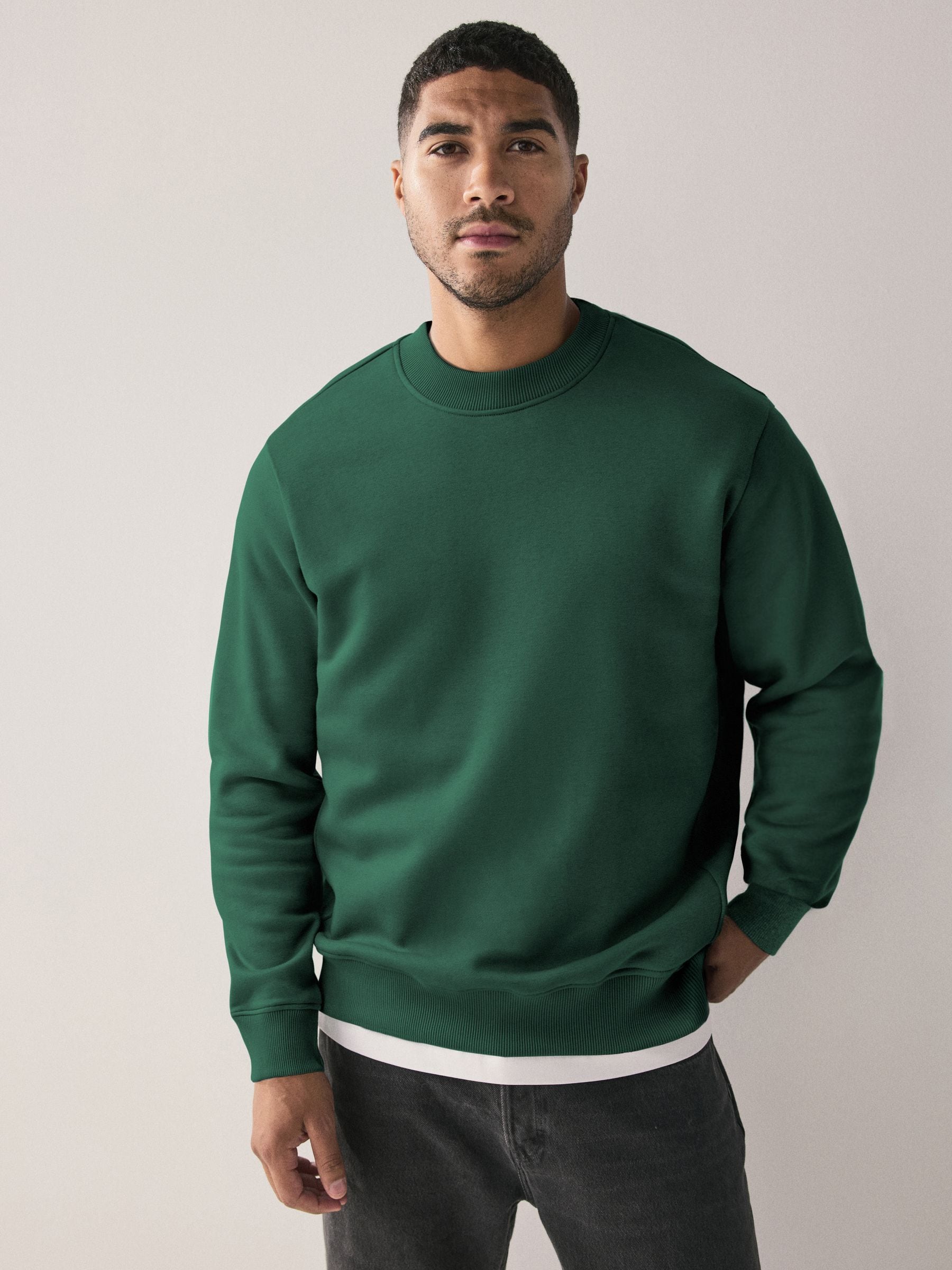 Marineblauw/groen - Cotton Rich Jersey Crew Sweatshirts 2 Pack