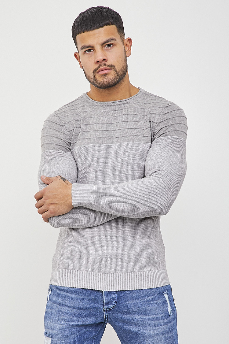 Pull fin bicolore gris et blanc