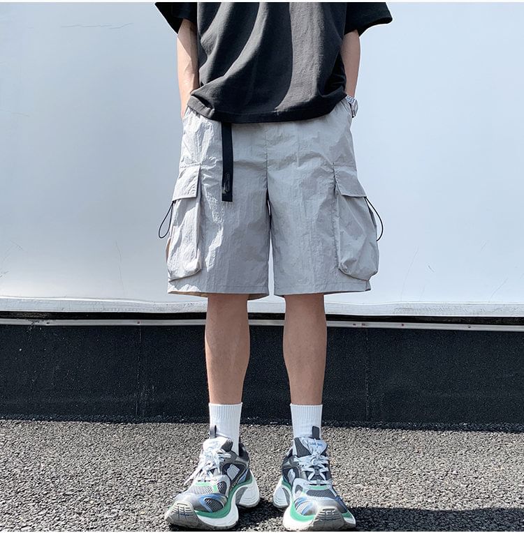 Ninine - Mid Rise Plain Cargo Shorts