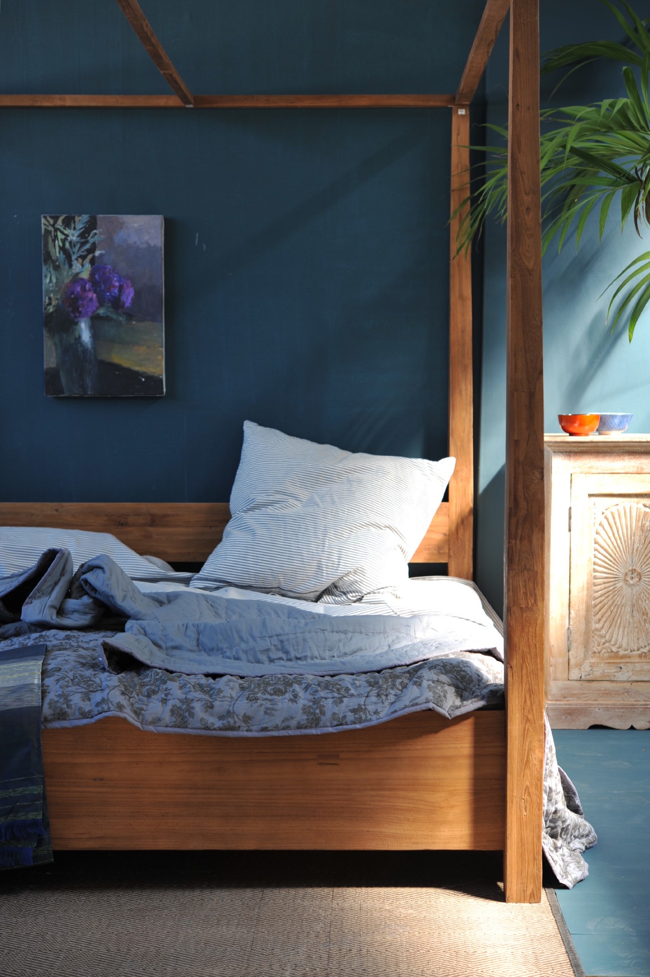 Himmelbett 'Surakarta' aus recyceltem Teak, natur, B 180 cm, L 200 cm von fischer's lagerhaus