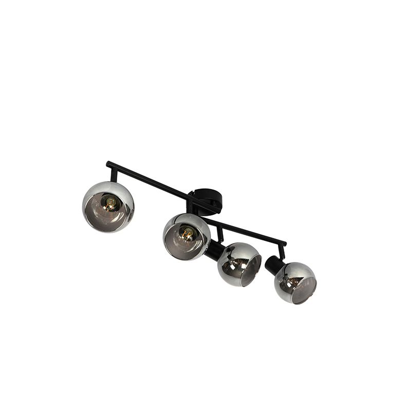 Art Deco plafondlamp zwart met smoke glas 4-lichts - Vidro