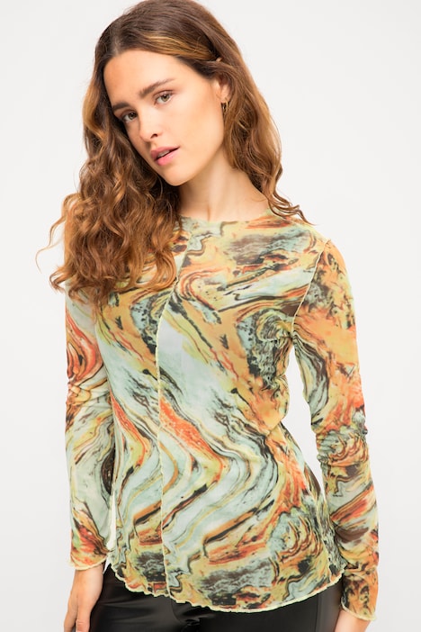 Longsleeve, Regular Fit, Mesh, Allover Print, Rundhals, Langarm