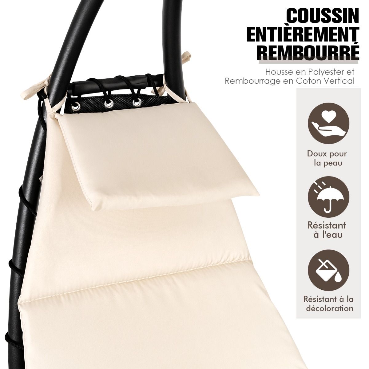 Bain de Soleil à Bascule Transat Suspendu avec Pare-Soleil&Coussin Hamac Charge 150KG 189 x 186 x 90cm Beige - Lidl-Manfred