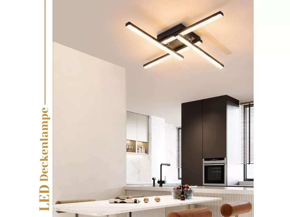 NETTLIFE Plafonnier LED Moderne Design 24W Noir 3000K blanc chaud