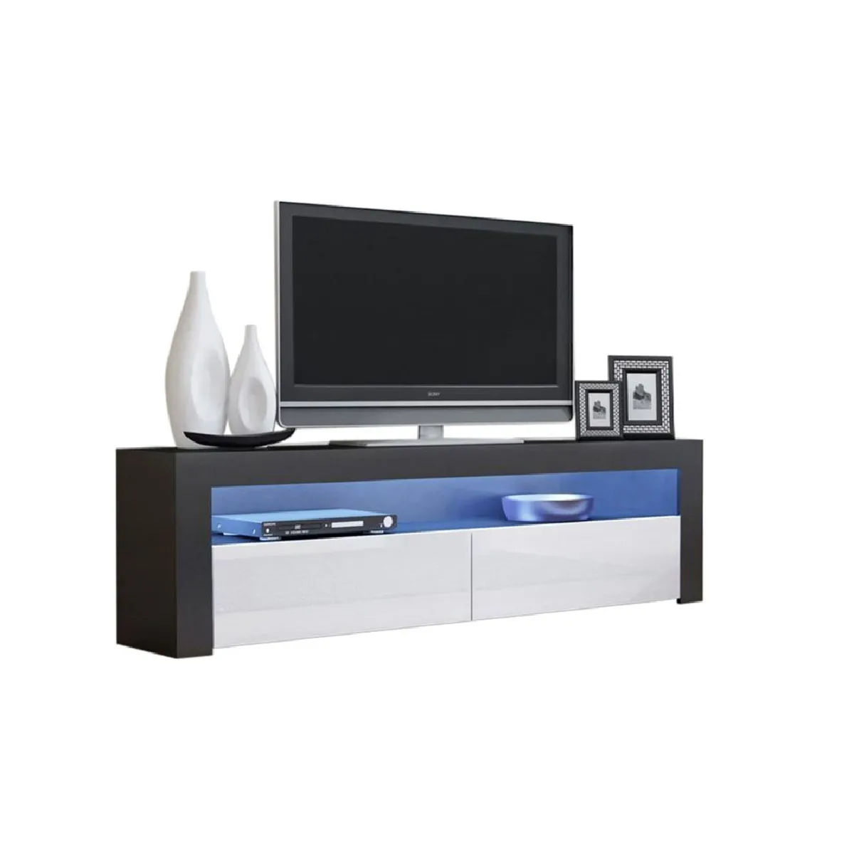 DUSINE Meuble TV Savelli - Noir et Blanc laqué