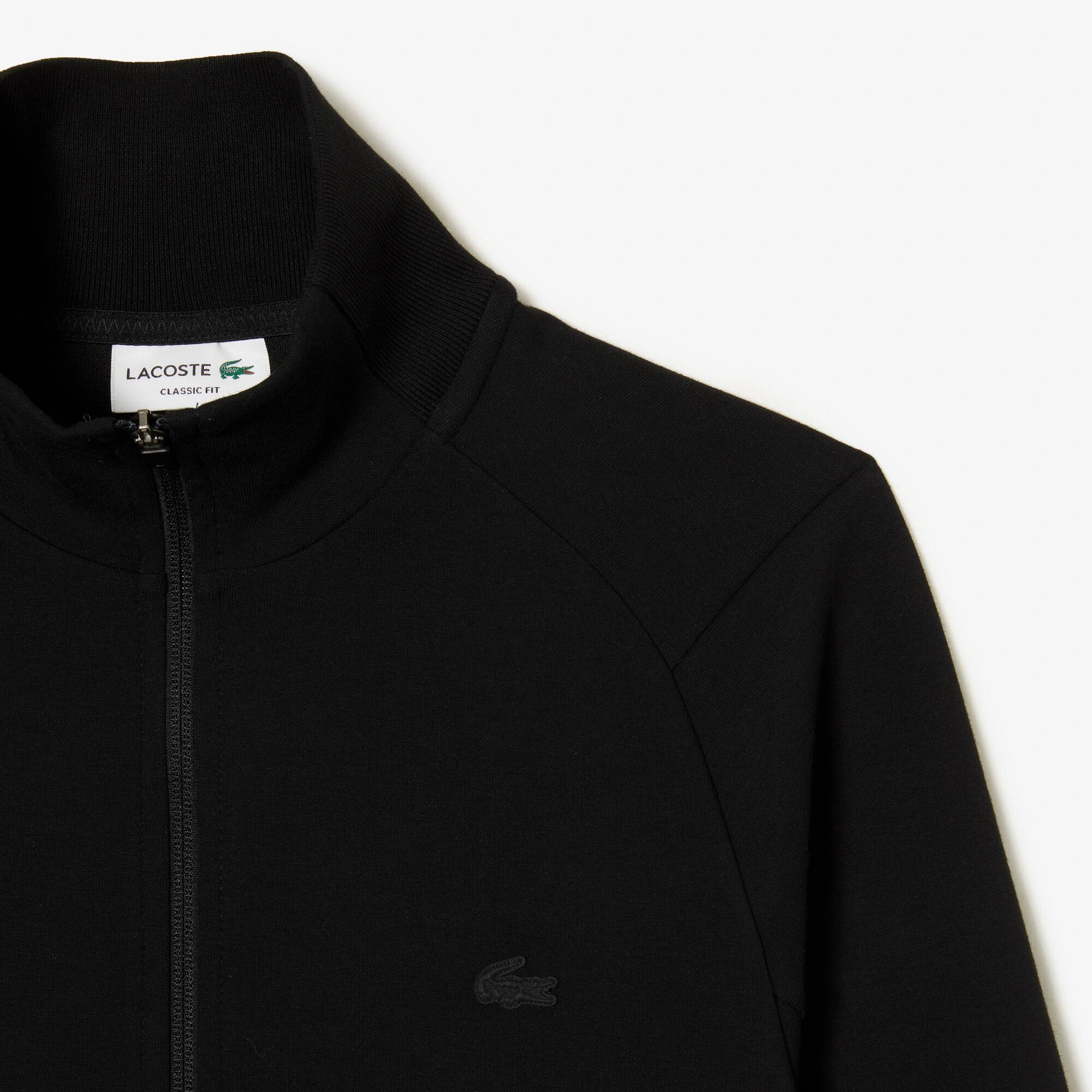 Sweatshirt Jogger zippé uni à col montant en coton mélangé Sweatshirts - Noir - Lacoste - Homme