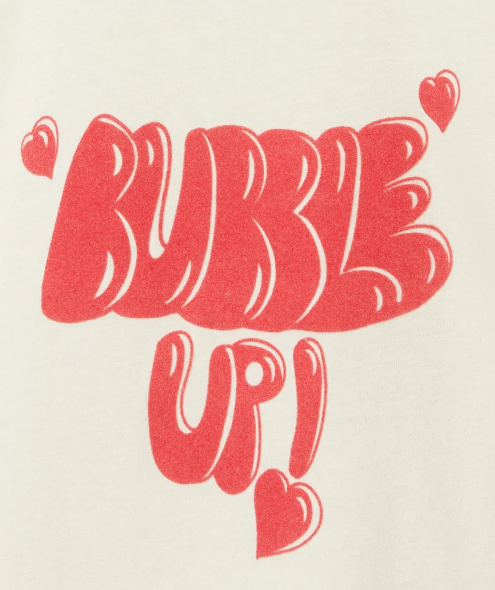 T-SHIRT FILLE COTON BIO ECRU AVEC MESSAGE BUBBLE EN RELIEF