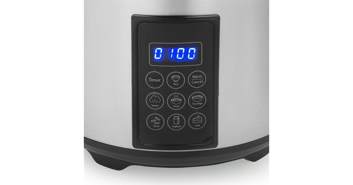 TristarRK-6138 Digitale Rijst- and Stoomkoker  (Roestvrij staal/zwart, antiaanbaklaag | voor rijst, pasta, soep, yoghurt, cake, pap, groente)