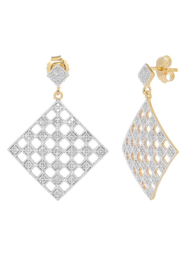 Rauten-Ohrstecker, 218 Ice Diamonds, Silber 925, vergoldet