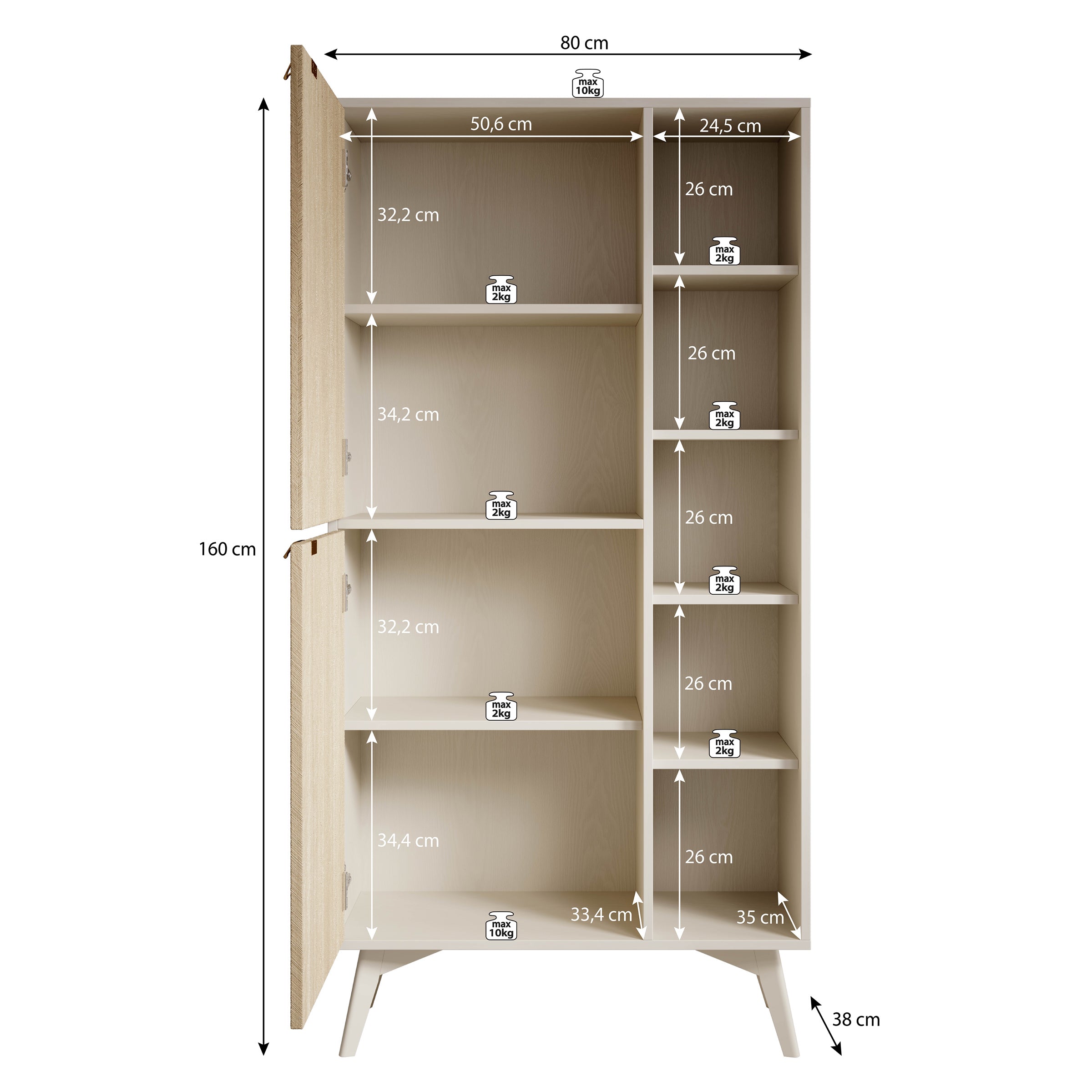 Essence - Boekenkast - Beige/Licht eiken - 80x38x160 cm