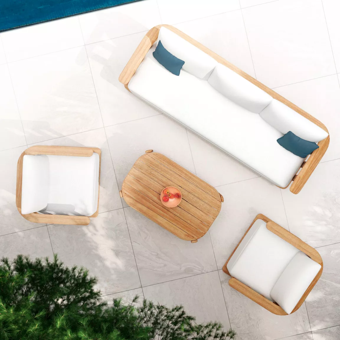 Fauteuil détente salon de jardin en bois teck Java Ecru
